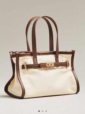 Anthropologie 2 Piece Faux Leather Trim Belted Canvas Mini Tote